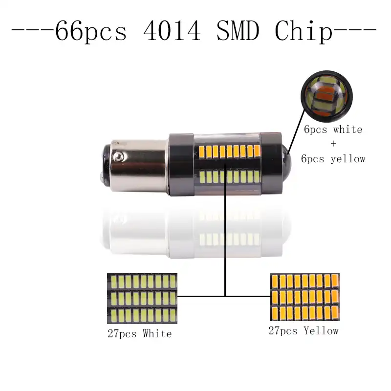 2x1157 BAY15D двойной Цвет Белый/янтарный переключатель 66 SMD Светодиодный дневной