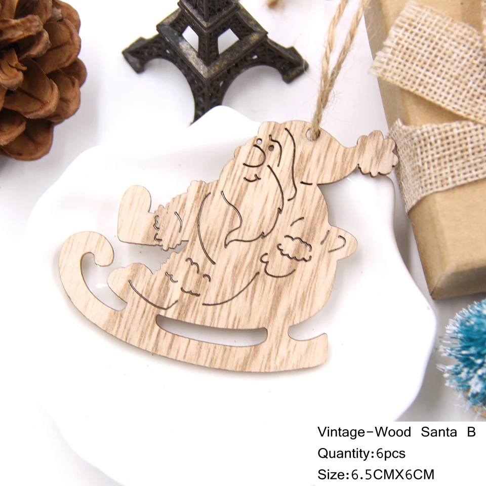 6pcs Santa B 6 шт. милые рождественские Деревянные Подвески украшения Висячие подарки деревянные ремесленные детские игрушки елочные украшения подарки - Цвет: 6pcs Santa B