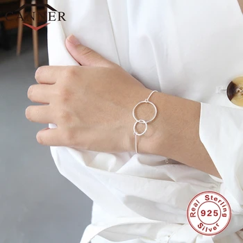 

Japanese and Korean version 925 Sterling Silver Cold & Cool double circle Bracelets for Women Geometric friendship bracelets