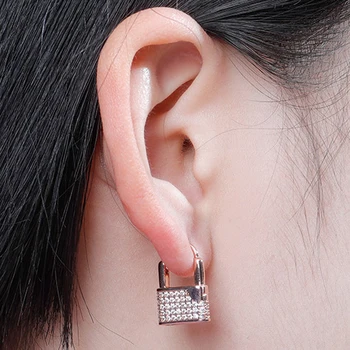 

new 1 pair Hip Hop AAA CZ Stone Paved Bling Ice Out Lock Drop Earrings for Men Women Unisex Fashion Jewelry personalized