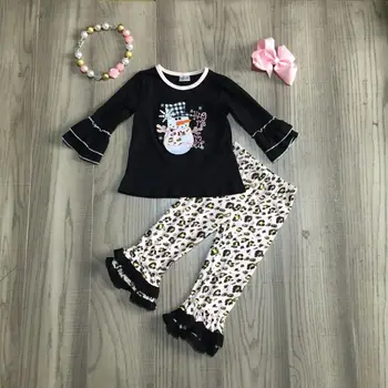 

girlymax winter set girls snowman raglan leopard print pants baby girl snowman outfit with bow and necklace