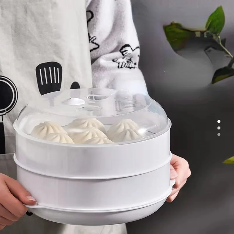 Plastic Single/Double Tier Microwave Food Steamer Kitchen Veggies Fish Cookware 