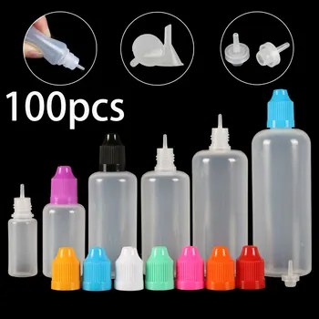 

100pcs x 3ml-120ml Dropper Bottles Plasitc LDPE Empty Squeezable Eye E Liquid Juice Container CRC Cap Long Dropper Tip + Funnels