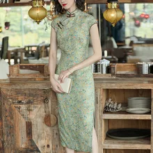 [Агент главный Push Have] весеннее Новое Стильное женское платье с достойным принтом и стоячим воротником улучшенное платье Чонсам 90106