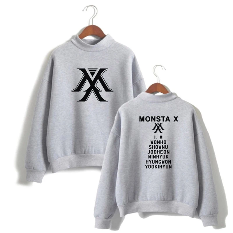 KPOP MONSTA X комбинированный тренд печати плюс бархат мужчин и женщин Высокий воротник свитер Прямая поставка