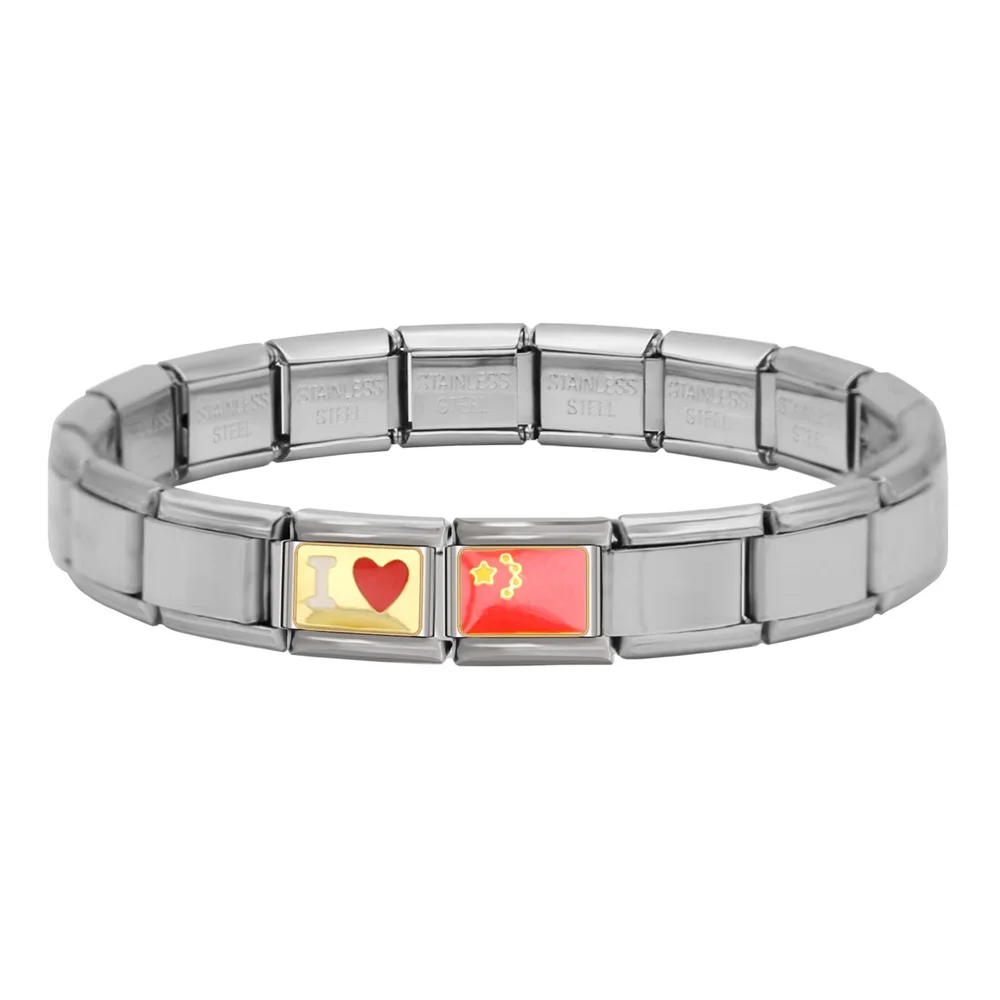 Браслет из нержавеющей стали Hapiship итальянский 9 мм с флагом I Love French Германии и