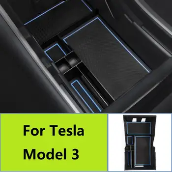 

For Tesla Model 3 Center Console Organizer Tray, Armrest Storage Box Tray with Charging Adapter Holder + Coin Box