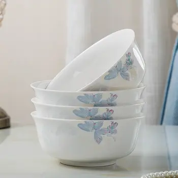 

Ceramic Bowl Jingdezhen Real Bone China Household Dinner Bowl Rice Bowl Ceramic Bowl Plate Thickened Anti-scalding Microwave