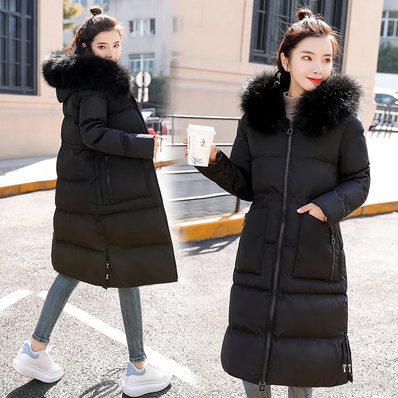 

2019 Winter New Style Mid-length Comfortable Casual Versatile Solid Color Cool Hooded Cotton Coat Qtlyx7528