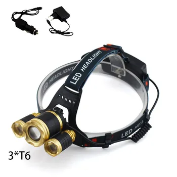 

Powerful LED T6+2*R2 Headlamp Zoomable Focus Frontale LED Head Lamp Flashlight Torch Headlight + Car charger + Home charger