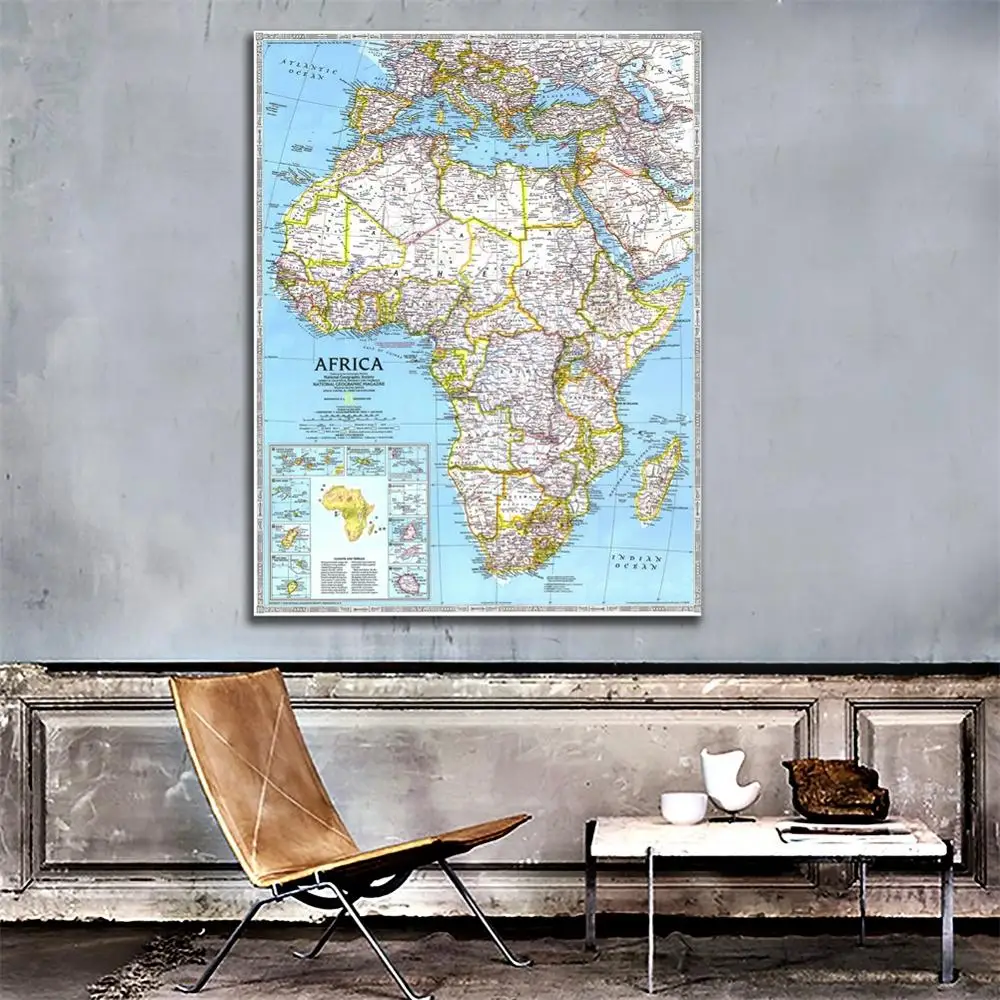 

Standard A1 Size Fine Canvas Map of Africa in 1990 Edition Waterproof Spray Painting Map For Living Room Wall Decor