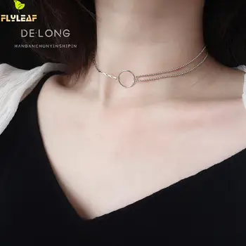 

Gold Circle Real 925 Sterling Silver Necklace For Women Fashion Asymmetry Chain Fine Jewelry Necklaces & Pendants Flyleaf