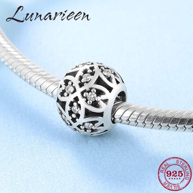 Женские серебряные бусины из циркония изящный Цветок стерлингового серебра 925