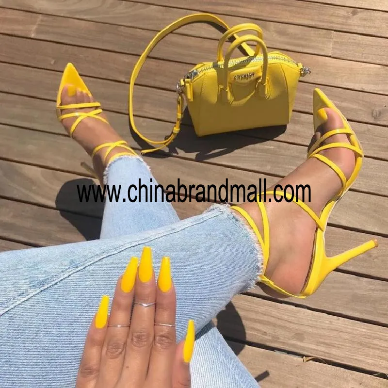 

Cross Tied Luxury Shoes Women Designers Pointed Toe Ankle Strap Woman Sandals Summer Fashion Runway Shoes Thin High Heels