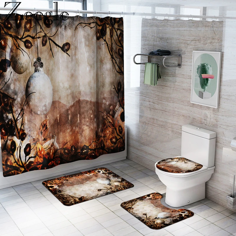Waterproof Bathroom Decoration Shower Curtain Anti-slip Bathroom Carpet Set Absorbent Bathroom Toilet Pedestal Rug Soft Foot Mat