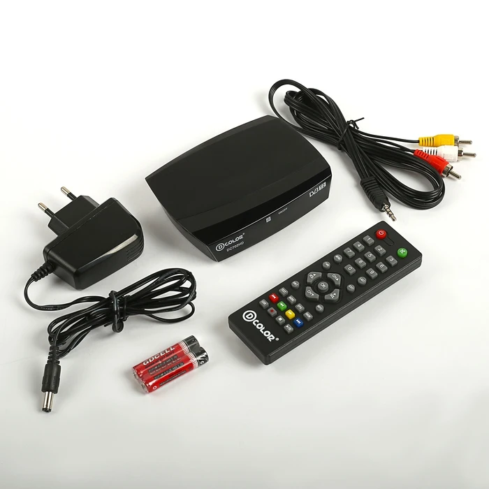 Приставка для цифрового ТВ D-COLOR DC702HD FullHD DVB-T2 HDMI RCA USB черная 2996538 | Электроника