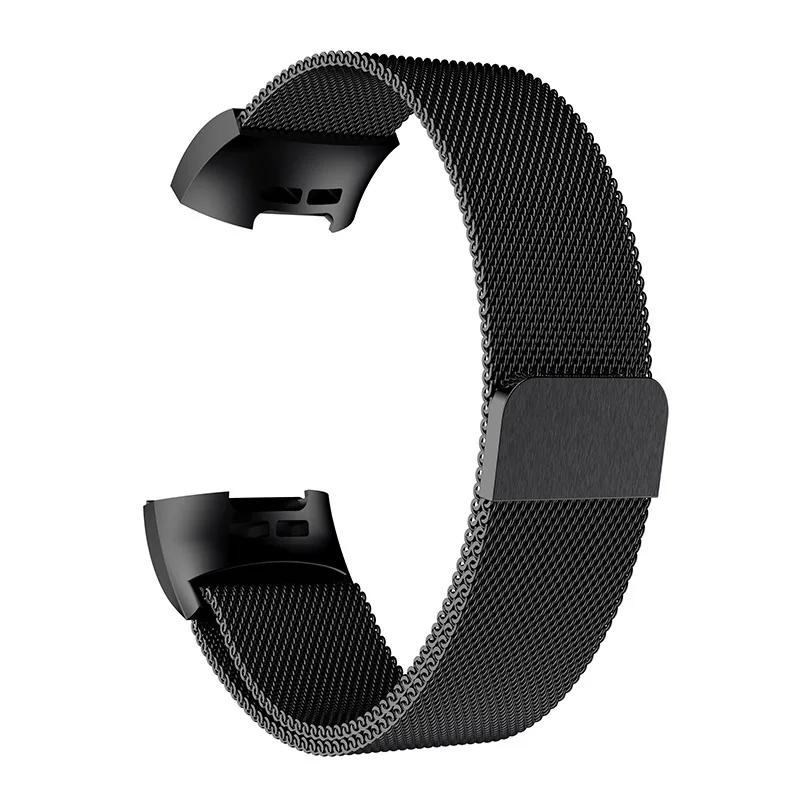 Черный Миланские петли для Fitbit Charge 3 полосы ремешок для женщин и мужчин 9 цветов маленький большой размер металлический магнитный браслет браслеты - Цвет ремешка: Черный