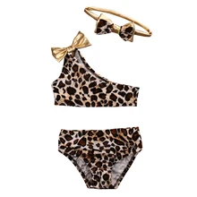 Maillot de bain avec nœud léopard, ensemble 3 pièces, pour bébé, fille, Bikini, pour l'été