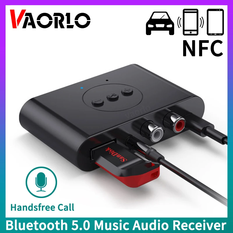 Bluetooth Receiver Wireless Bluetooth 5.0 Receiver Car Bluetooth Adapter Accessory,Hands-Free Car Kit 3.5mm Built-in Microphone Double Connection for Home Audio/Headphone/Car etc-Black