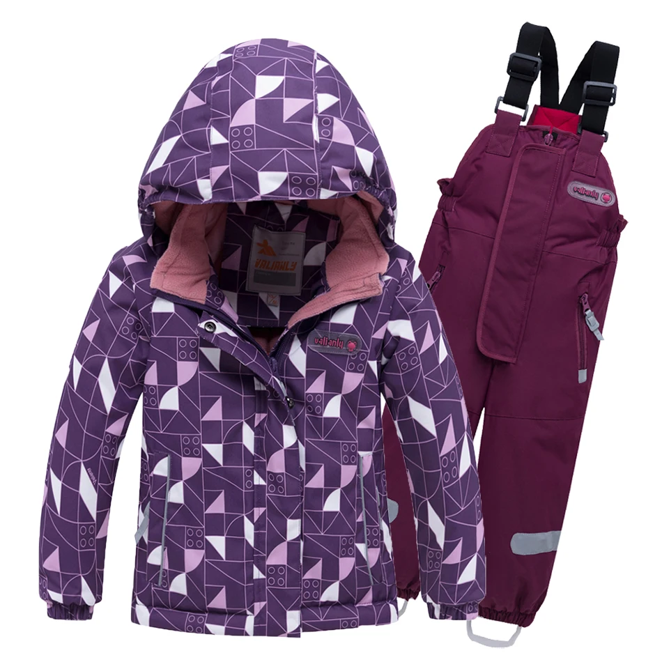 VALIANLY лыжный костюм для девочек детская Лыжная куртка+ штаны на лямках зимний детский лыжный костюм для девочек, лыжный комплект теплая уличная водонепроницаемая ветрозащитная