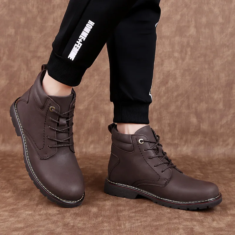 

Men's Boot Winter Fashion Martin Boots Warm plus Cotton Casual Short Boots Lace-up Large Size Snow Boots 4647