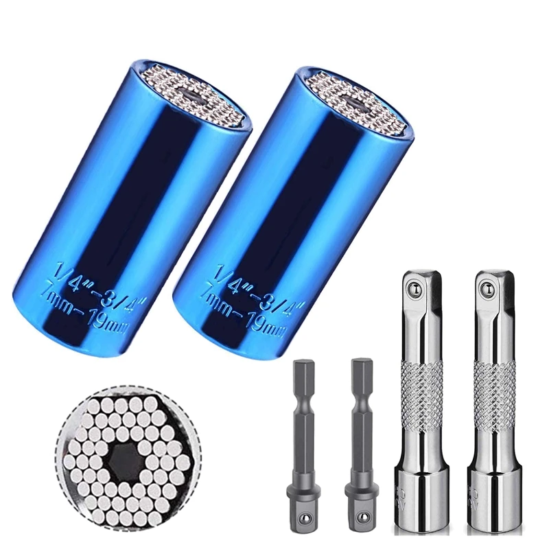 

6Pcs Universal Socket (7-19mm) Professional Sockets Tools Multi-Function Wrench Repair Kit with Power Drill Adapter