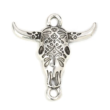 

Doreen Box Zinc Alloy Bohemian Connectors Cow Antique Silver Color(Can Hold 2.6mm x1.8mm FlatBack Rhinestone) 29mmx28mm, 20PCs