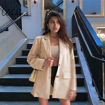 

Women Single Breasted High Street Blazer Feminino Loose Long Notched 2019 Blazer Women