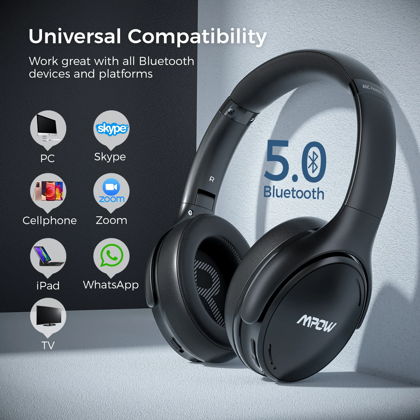 Mpow-Active Cancelamento de Ruído Auscultadores, Bluetooth V5.0,