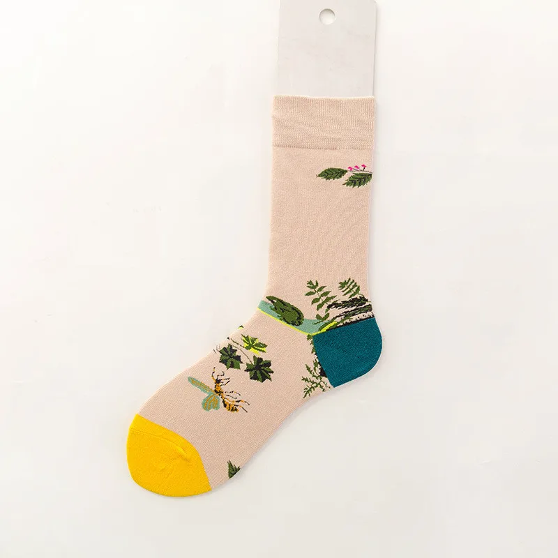 1 пара KLV, новые зимние носки, хлопковые носки Harajuku с милым принтом для мужчин и женщин, рождественские носки, винтажные Повседневные Дышащие теплые забавные носки