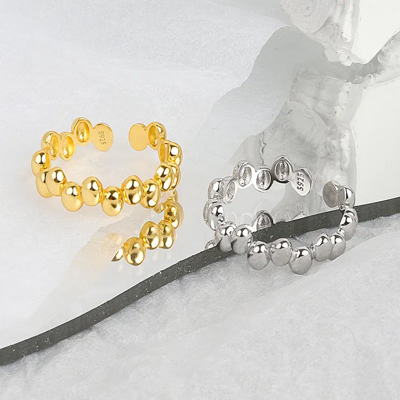 Silver Ring Irregular Geometric Dots For Women Fashion Unique Design Handmade Jewelry Gift
