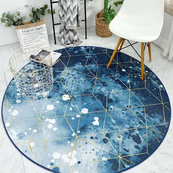 

Nordic Round Blue Starry Sky Carpet Living Room Home Decor Geometric Round Rug Entrance/Hallway Computer Chair Floor Mat Doormat