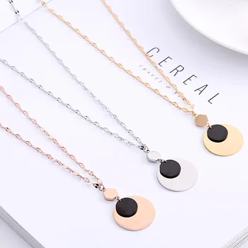 

TSHOU36 Classic black gold two-tone wild long sweater chain Titanium steel rose gold pendant jewelry