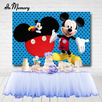 

InMemory Happy Mickey Mouse Backdrops For Boys 1st Birthday Party Blue Red Yellow Photography Backgrounds Baby Shower