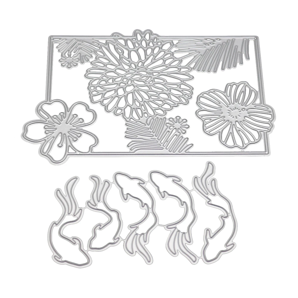 Цветок прямоугольная рамка металлические режущие штампы 5 рыбы для скрапбукинга Новые штампы режущий трафарет альбом декоративное изготовление бумажных открыток