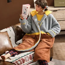 Пижама женская осенняя и зимняя Коралловая плюшевая Пижама зимняя утолщенная теплая плюшевая ночная рубашка зимняя свободная большая домашняя одежда