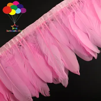

Wholesale 15-20CM (6-8 inches) natural goose feather dyed pink to make cloth edge 10 yards DIY performance costume feather