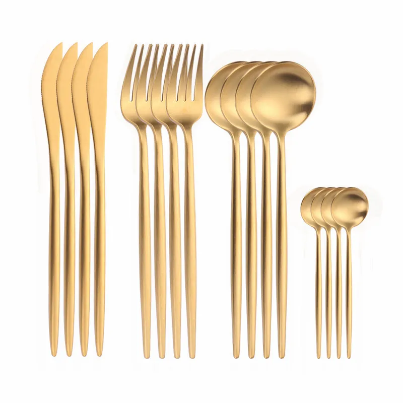 

Golden Cutlery Set Stainless Steel Cutlery Tableware Forks Knives Spoons Gold Complete Dinnerware Set Fork Spoon Knife Set 16Pcs