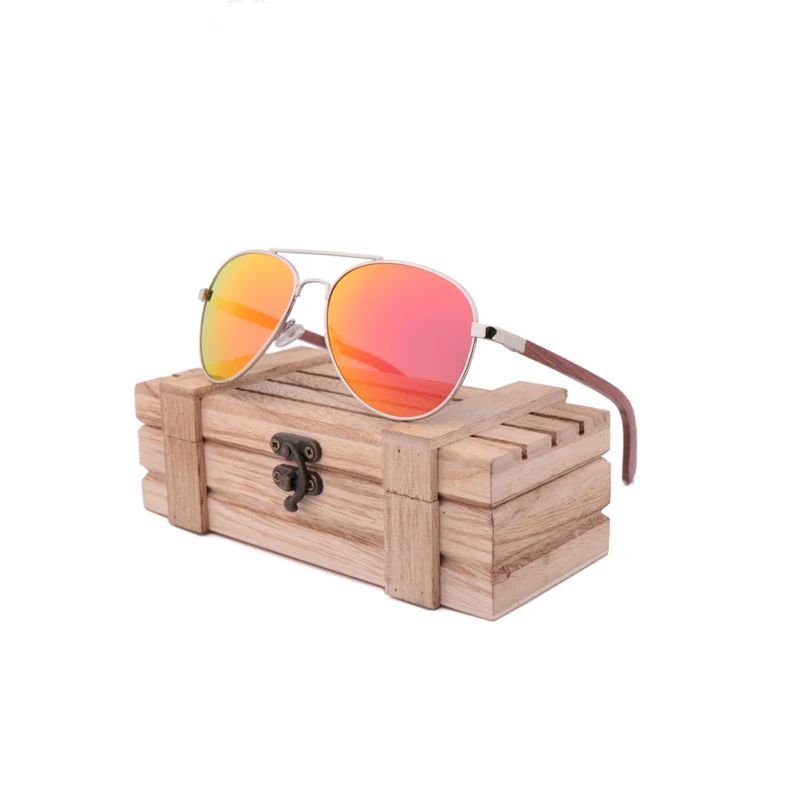Red wood case A Ретро Модные Классические мужские солнцезащитные очки, поляризованные брендовые металлические оправы+ ноги зебры для вождения, авиационные солнцезащитные очки для мужчин и женщин UV400 - Цвет линз: Red wood case A
