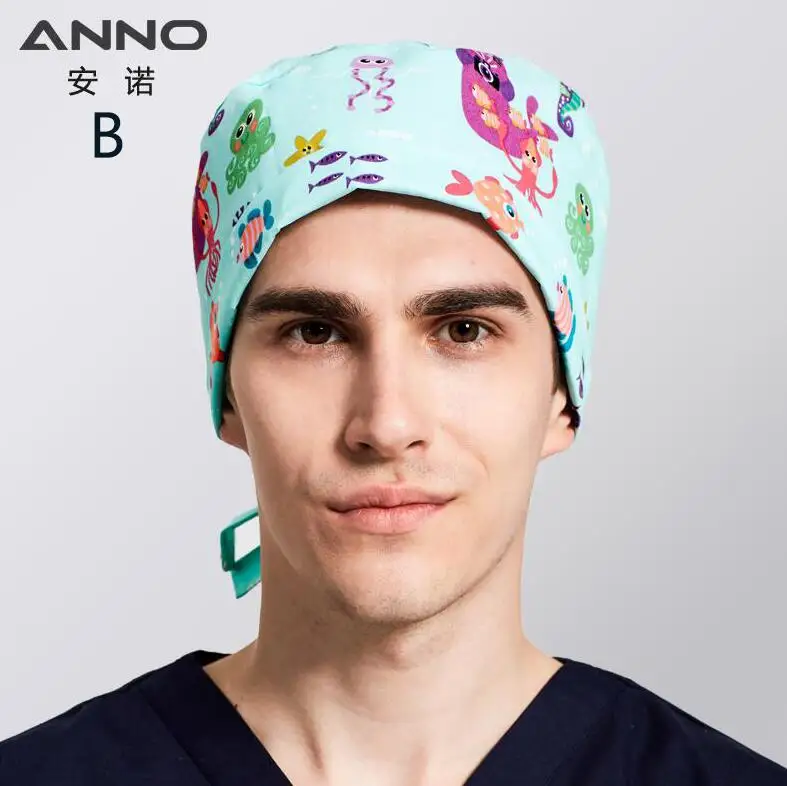 ANNO Medical caps Red Cotton Short/Long Hair Surgical Surgeon's Surgery Hat Hospital Doctor Nurse Hat Men Scrub Hats With Mask - Цвет: B-HaiDiShiJie-Cap