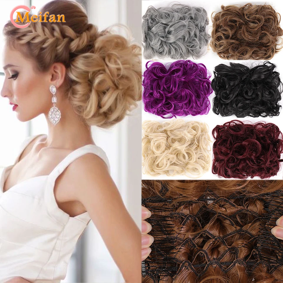 MEIFAN-moño de pelo sintético desordenado y esponjoso, rizo con peine enganche en extensiones de coletas, Updo cubierta, accesorios para lazos