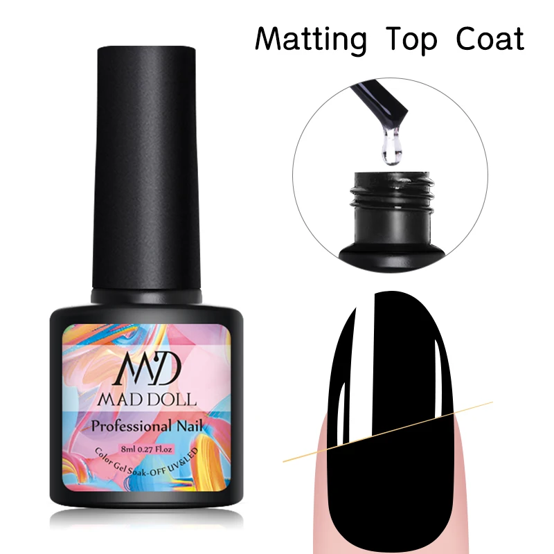 MAD DOLL Блестящий Гель-лак для ногтей мерцающий Гель-лак для ногтей Блестящий Гель-лак DIY Дизайн ногтей украшения Маникюр 8 мл - Цвет: Matte Top coat