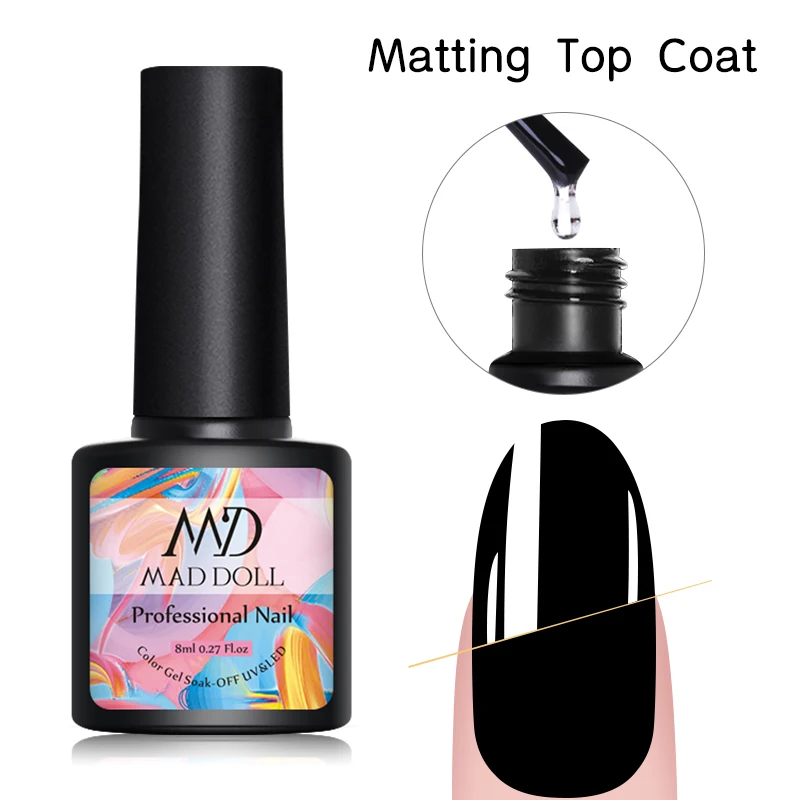 

MAD DOLL 8ml Matting Top Coat Gel Polish Long Lasting Design Higher Shine Soak Off LED Nail Art UV Gel Polish Varnish
