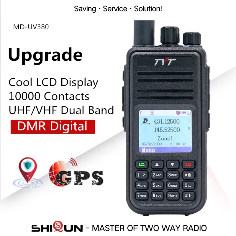 TYT MD-UV380 Цифровой рация с GPS двухдиапазонный УКВ md380 MD-390 DM-5R DM-8HX MD-380 uv 5 Вт DMR радио MD-380 с кабелем - Цвет: GPS