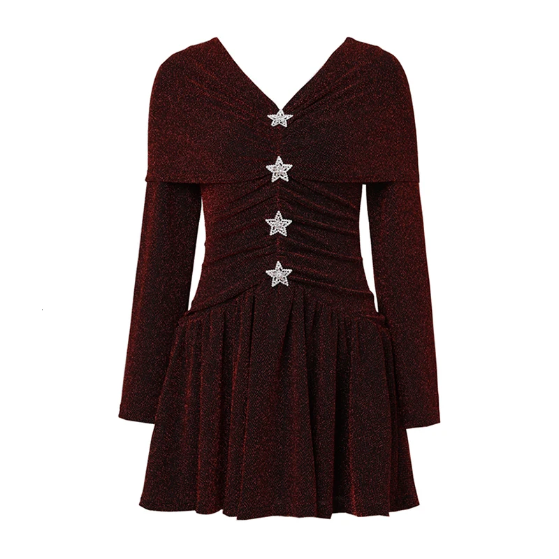 TWOTWINSTYLE женские платья в стиле пэчворк с бриллиантами, v-образный вырез, расклешенное платье с длинным рукавом, высокая талия, с рюшами, платье для женщин