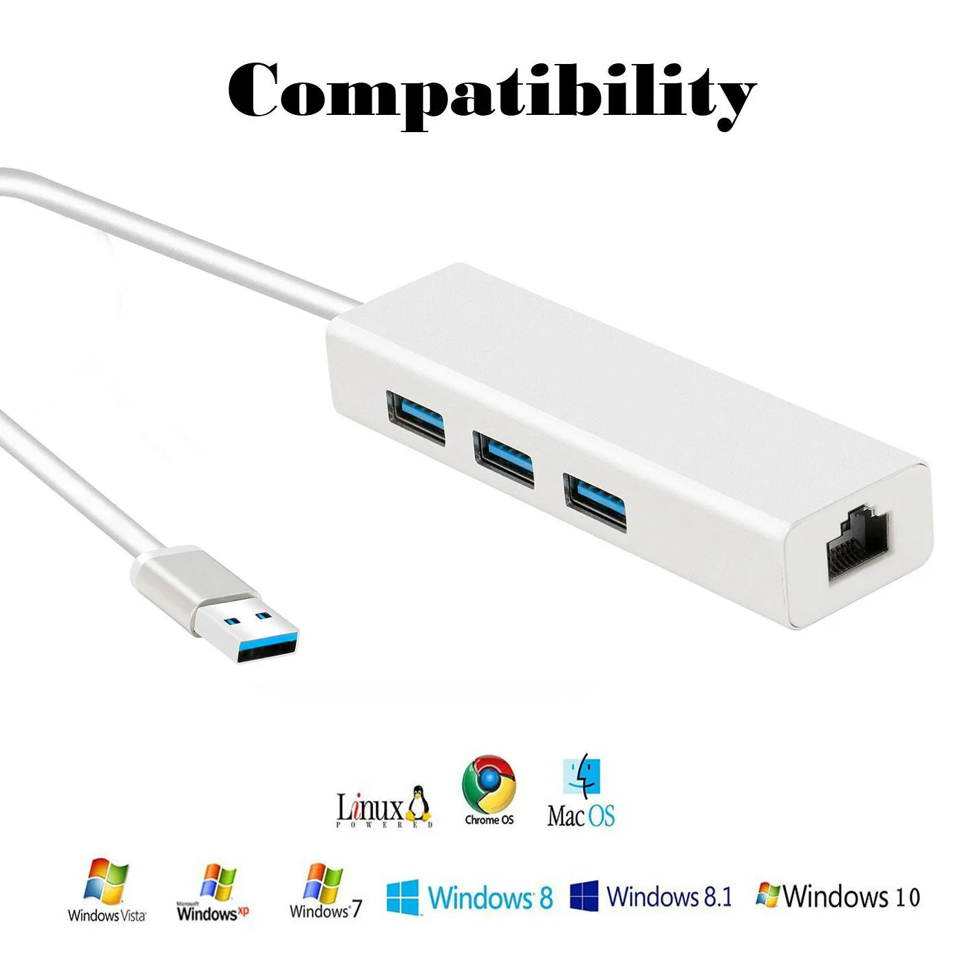 

USB Ethernet Adapter 3 Ports USB 3.0 Hub USB to Rj45 1000Mbps Lan Network Card for Macbook pro Mac Desktop