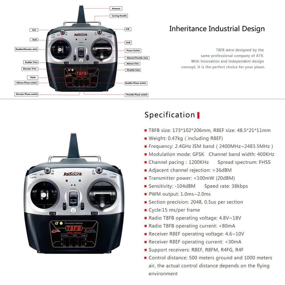 RadioLink T8FB 2,4 GHz 8ch RC передатчик R8EH приемник комбинированный пульт дистанционного управления