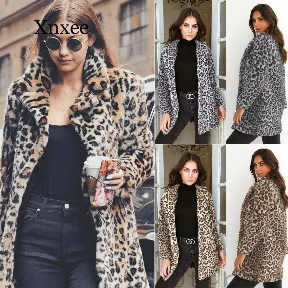 2020 sexy long brown coat  Newest Hot Womens Winter Leopard Fluffy Fleece Jacket Coat Cardigans Hooded Jumper Tops Clubwear high street newest 2023 designer women s color block stylish feather embellished petal sleeve hidden breasted long blazer coat