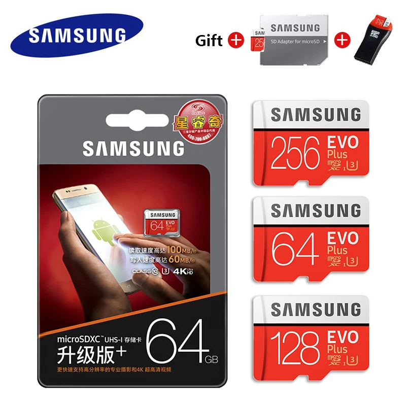 Карта Microsd SAMSUNG 256G 128 Гб 64 ГБ 32 ГБ 16 ГБ 8 ГБ 100 МБ/с./с класс 10 U3 U1 SDXC класс EVO+ Micro SD карта памяти TF флэш-карта