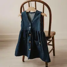 Весенние джинсовые платья для девочек, детское платье принцессы без рукавов, детская одежда оптом, 6 шт./лот